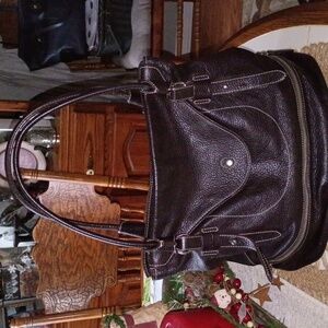 Vintage Furla Dark Brown Pebble Leather Bag Made In Italy